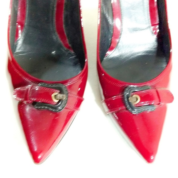 Fendi Deep Red Patent Leather Logo Heels- Size 41/10 - Picture 3 of 10